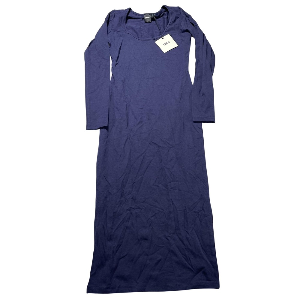 ASOS Maxi Dress‎ Womens 4 Blue Long Sleeve Scoop Neck Jersey Casual Solid